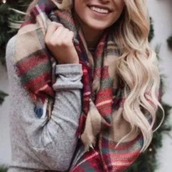 Accessories - CLASSIC Soft Plaid Print Fall Winter Blanket Scarf